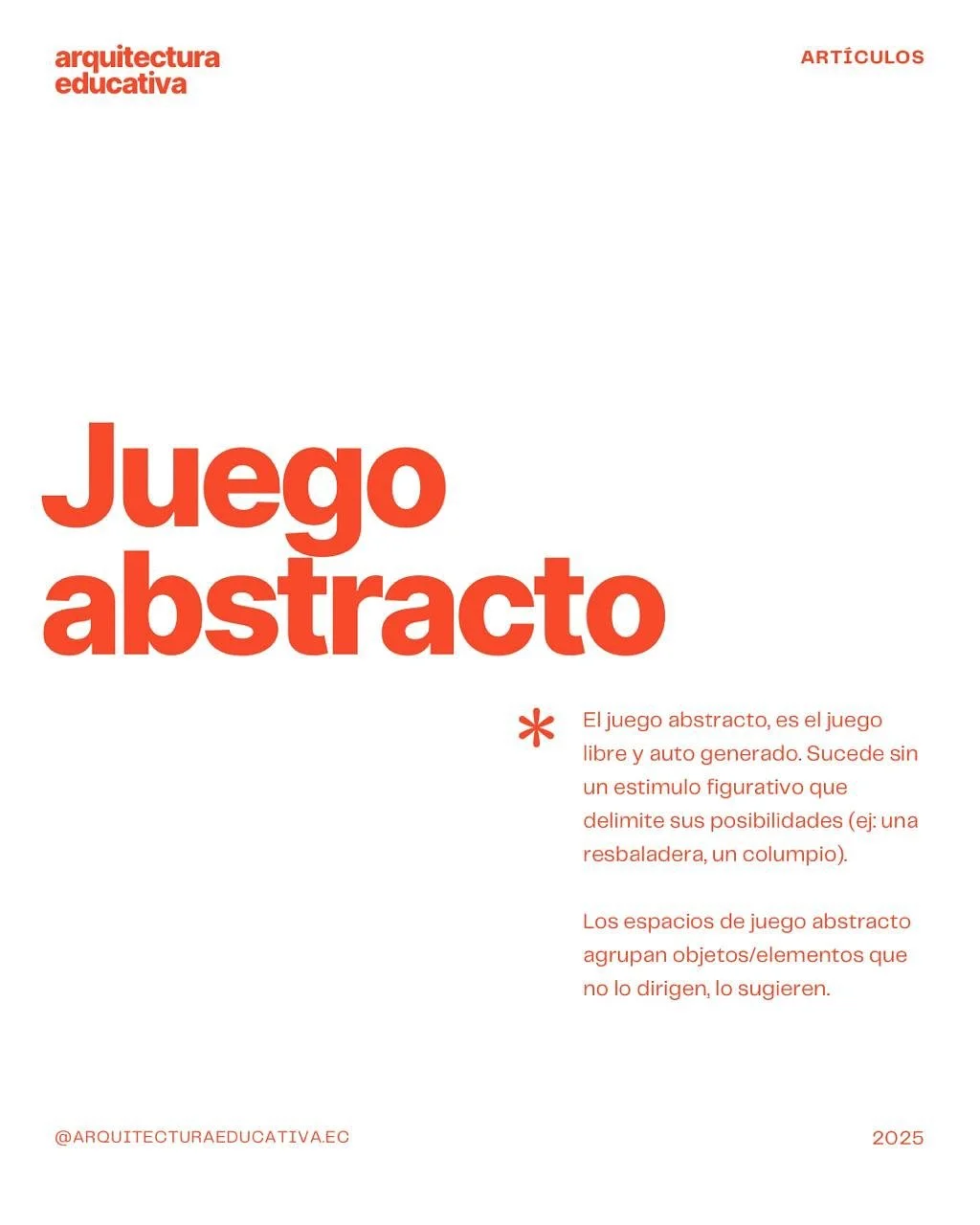 El juego abstracto es una herramienta clave en el dise&ntilde;o de espacios educativos.
Se trata de un juego libre y auto generado, que no depende de estructuras figurativas tradicionales, sino que estimula la imaginaci&oacute;n a trav&eacute;s de fo
