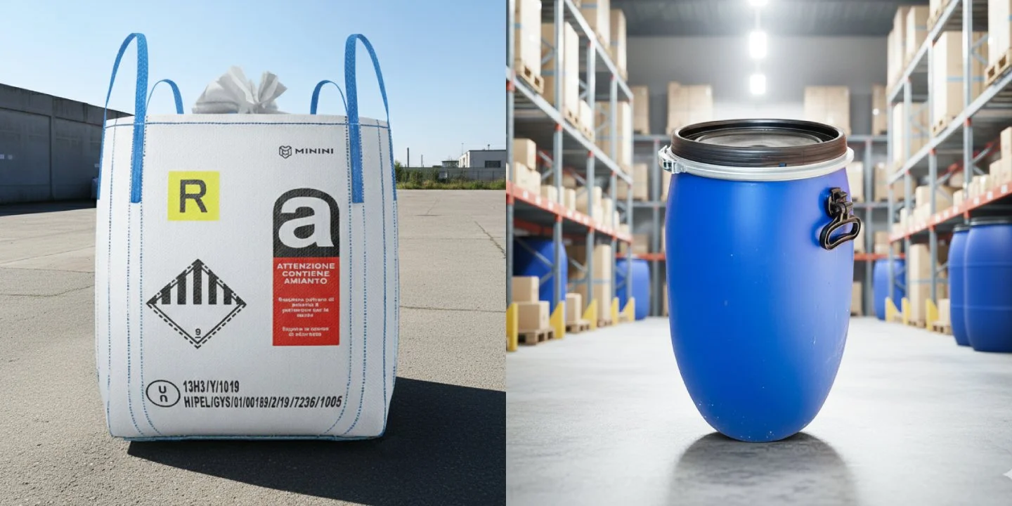 fornitura, big bag, big bags, sacconi, rifiuti, fusti, fustini, cisterne, cisternette, contenitori, imballaggi, imballi, coperchio, scatole, ceste, omologati, omologato, pericolosi, r