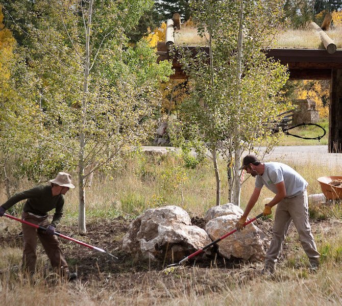 AVL crew performing lawn maintenance in Durango Colorado