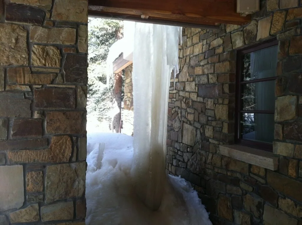 ice hanging off a roof
