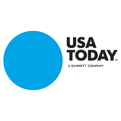 Logo for USA Today with a large blue circle and black text.