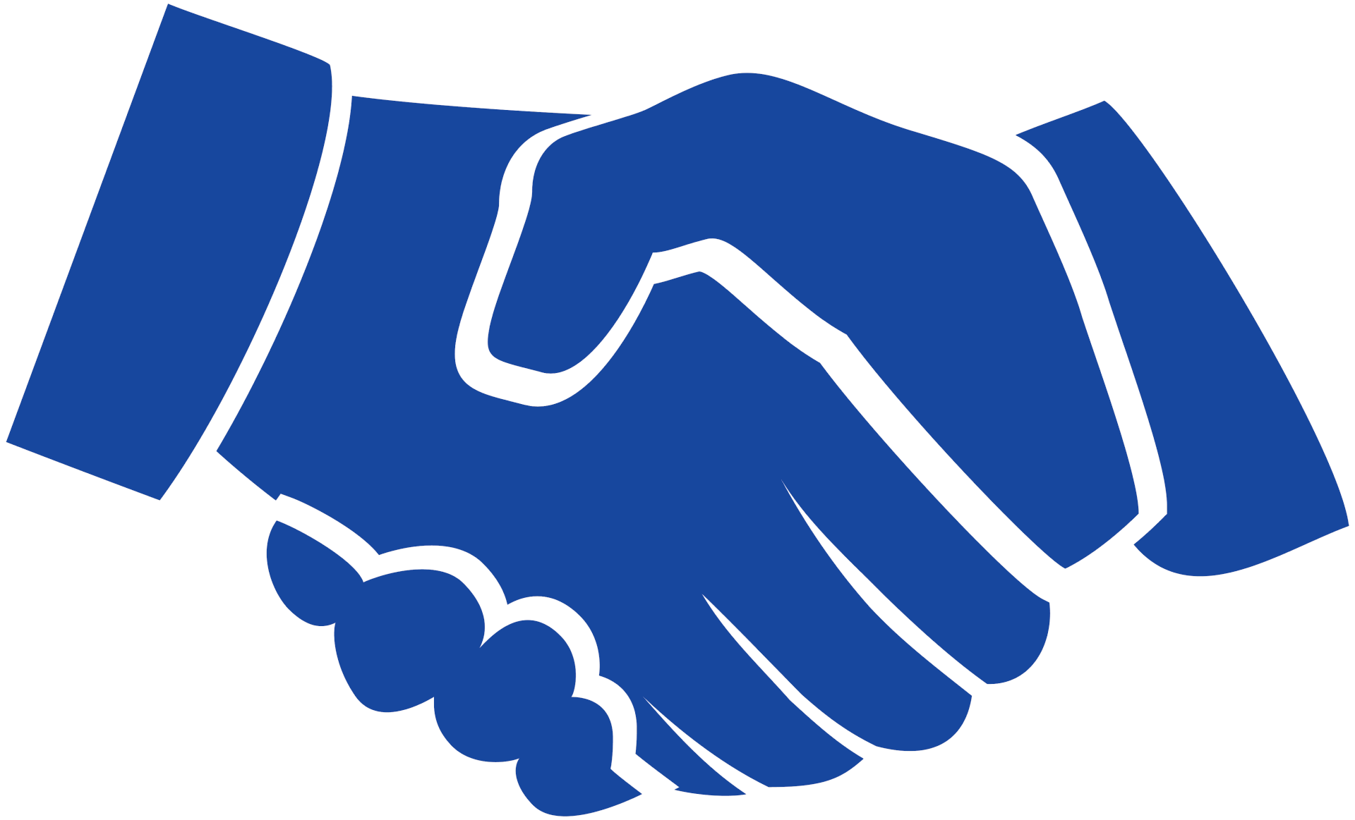 Illustration of two blue hands shaking.