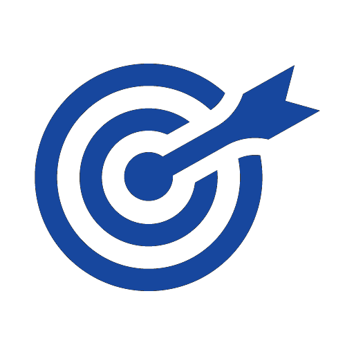 Blue target icon with an arrow hitting the bullseye.