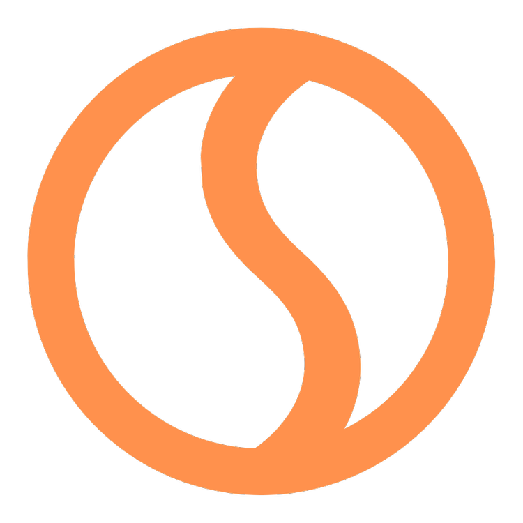 Orange circular logo with a stylized S shape in the center.