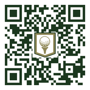 A QR code for The Golf Reserve with a central logo of a golf ball and golf tee inside a shield.