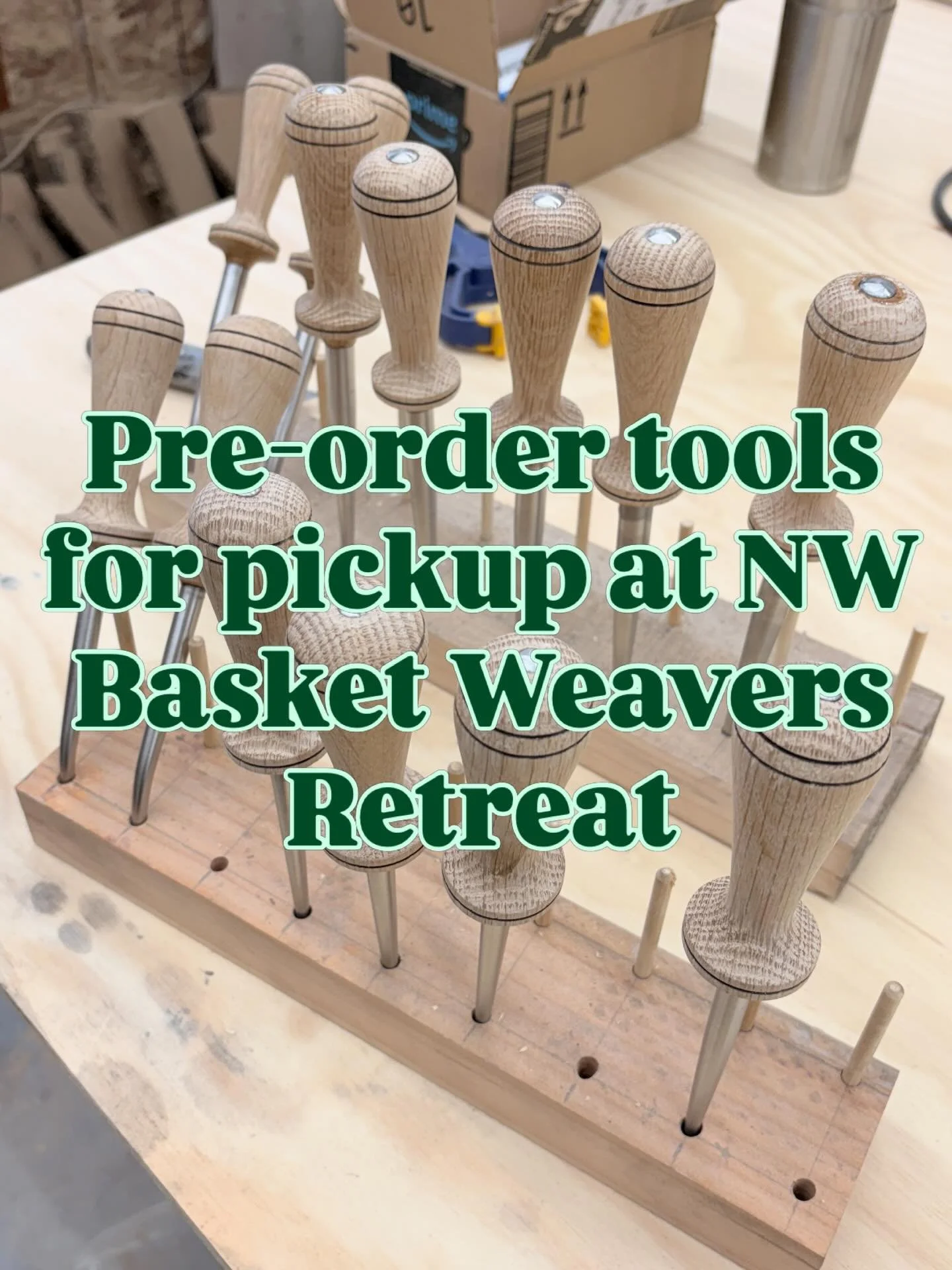 Are you going to be at NW Basket Weavers Retreat in Seabeck this May? Pre-order any tool orders, save on shipping, and pick them up at Retreat. See you there!

#basketweaving #willowbaskets #weavingbaskets #basketweavingtools