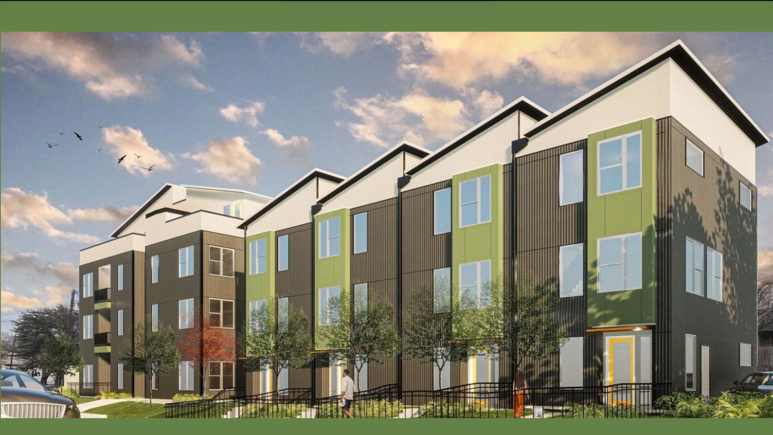 Exterior building architecture rendering paint color scheme for Gateway Park Apartments in Dallas, Texas, specified and designed by Artbuckle & Co.