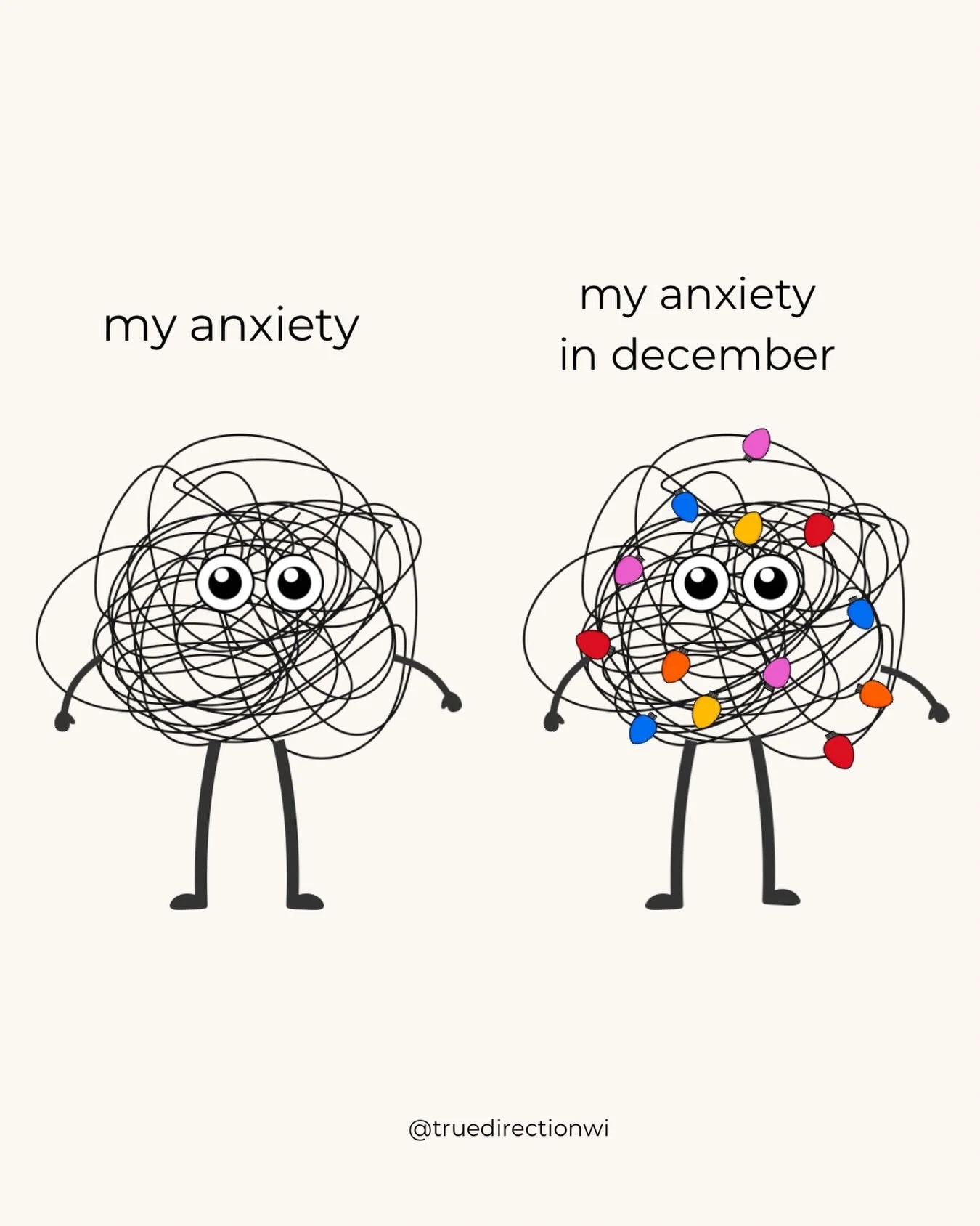 Anxiety, but make it ✨festive✨ 

Anxiety doesn&rsquo;t take time off for the holiday, it just puts on a string of lights and gets louder. If your brain feels like a tangled ball of holiday lights, you&rsquo;re in good company ❤️