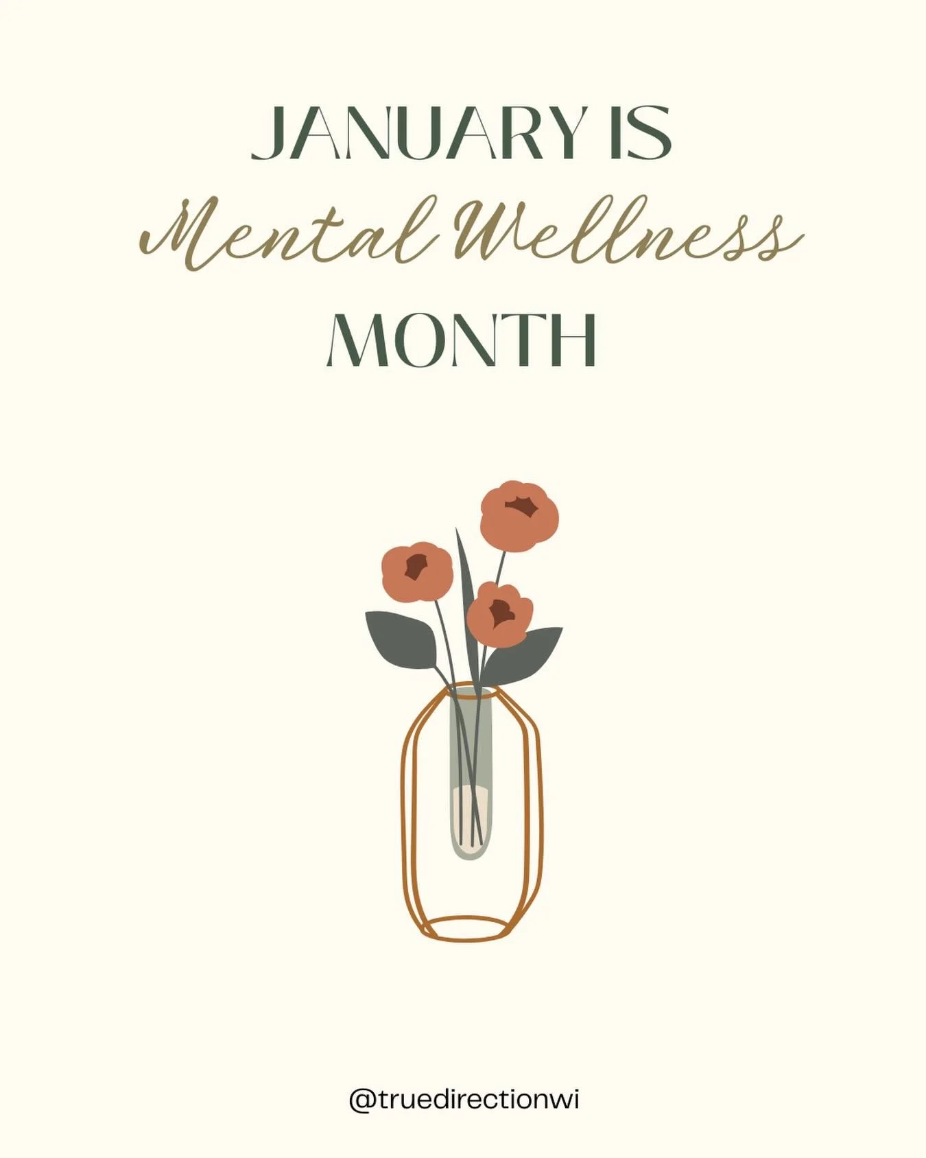 January is mental wellness month ✨

Mental wellness isn&rsquo;t about fixing yourself- it&rsquo;s about caring for yourself. 

This month, consider: 
✔️Checking in with your emotional needs 
✔️Letting go of unrealistic pressure (it&rsquo;s ok if your