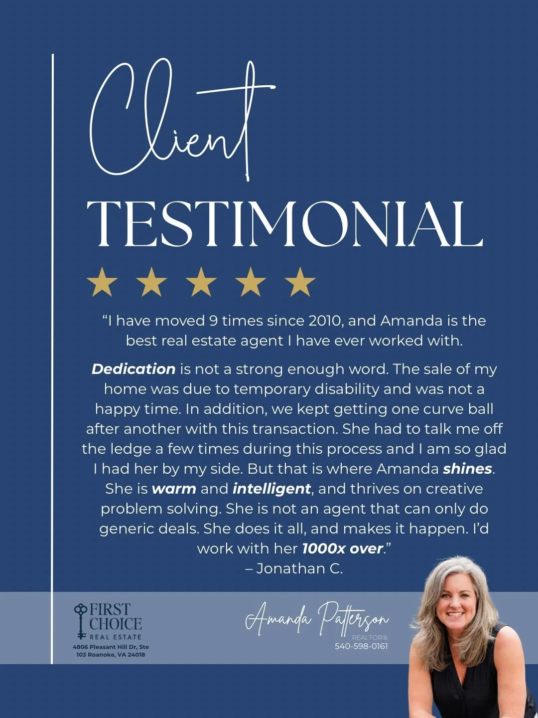 My clients&rsquo; words say it best: five-star experiences built on trust, care, and results.  Here&rsquo;s what it&rsquo;s like to work with me&hellip; straight from people who already have. 

#realestate #realtor #testimonial #5starreview #roanokev