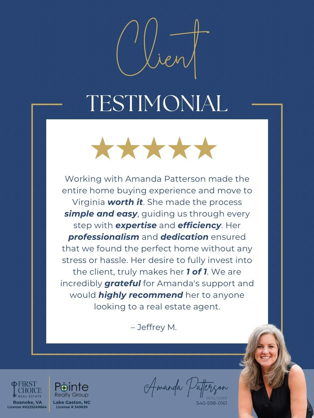 Proven results, trusted relationships, five-star experiences. Here&rsquo;s what exceptional service looks like through the words of my clients.

#realestate #realtor #testimonial #5starreview #roanokeva