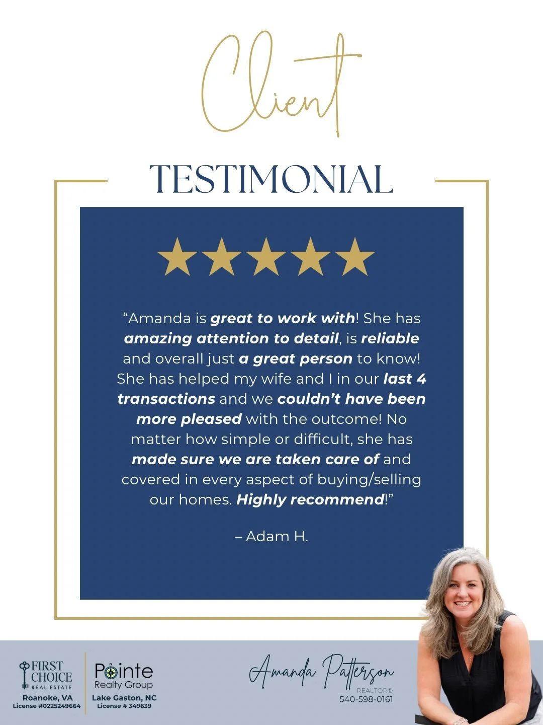 Proven results, trusted relationships, five-star experiences. Here&rsquo;s what exceptional looks like through the words of my clients. #realestate #realtor #testimonial #5starreview #roanokeva