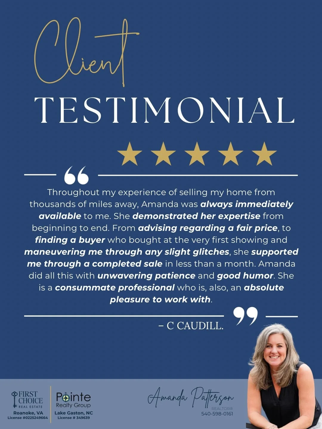 Five-star experiences start with trust and end with results. Don&rsquo;t just take my word for it, hear it from my clients. 

#realestate #realtor #testimonial #5starreview #roanokeva