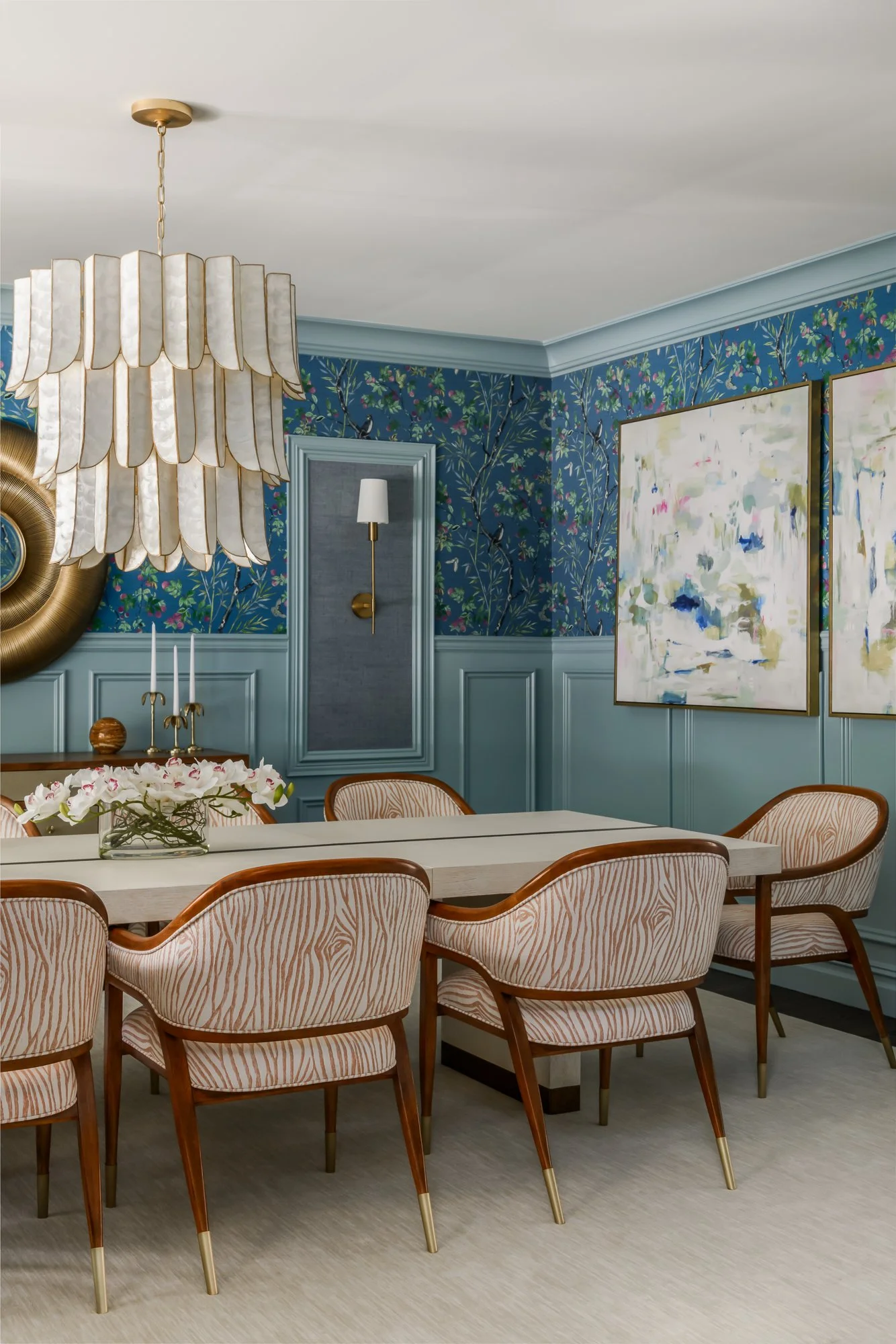 Playful, whimsical interior design with layered textures in the Old Acres Whimsy project by Melissa’s Designs.