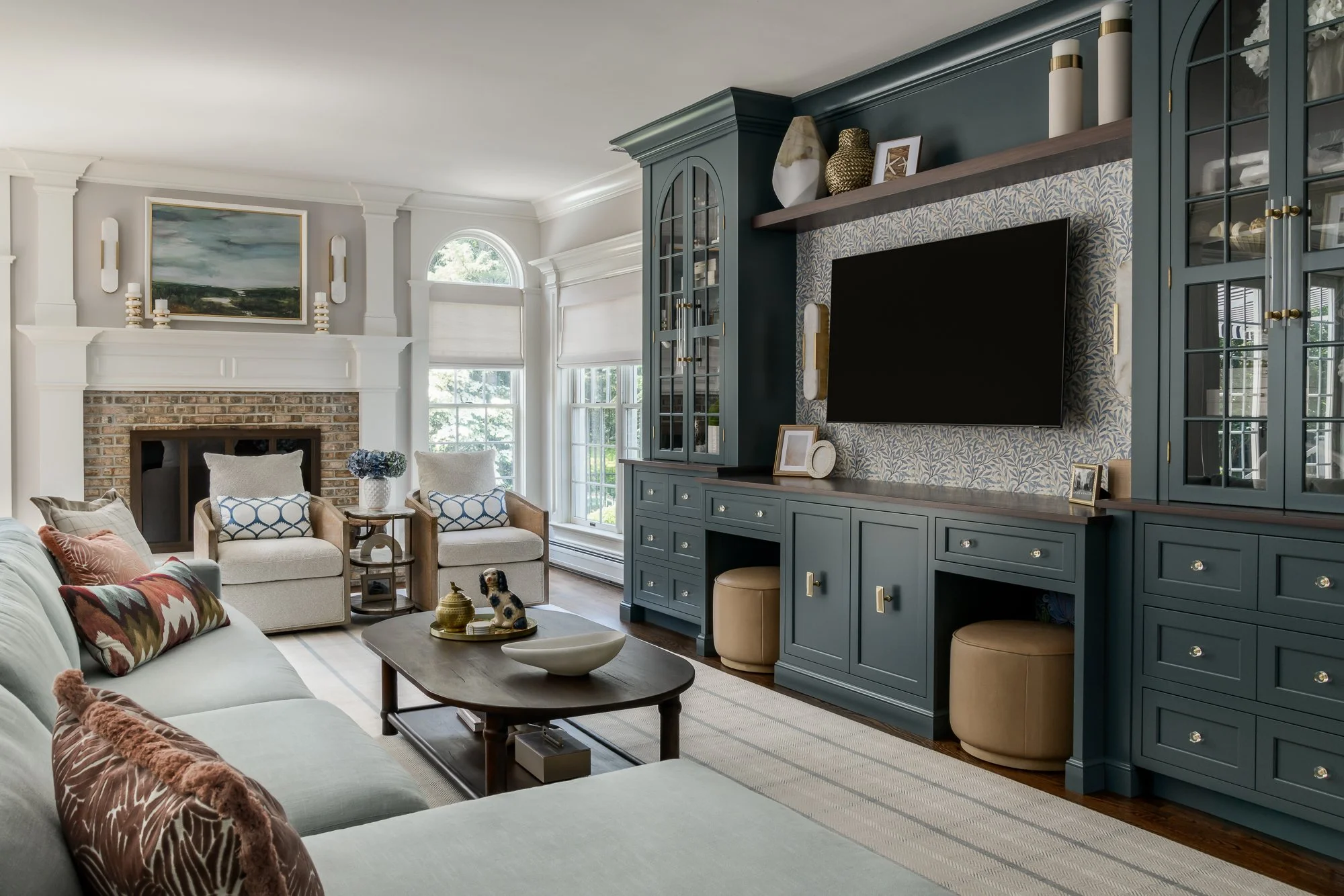 Playful, whimsical interior design with layered textures in the Old Acres Whimsy project by Melissa’s Designs.