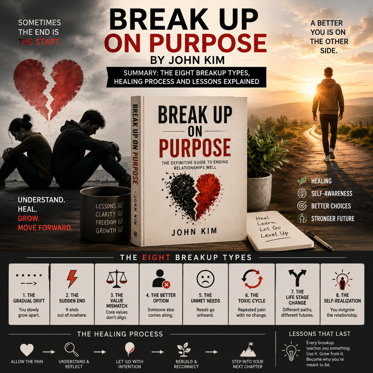 Break Up on Purpose by John Kim Summary: The Eight Breakup Types, Healing Process and Lessons Explained