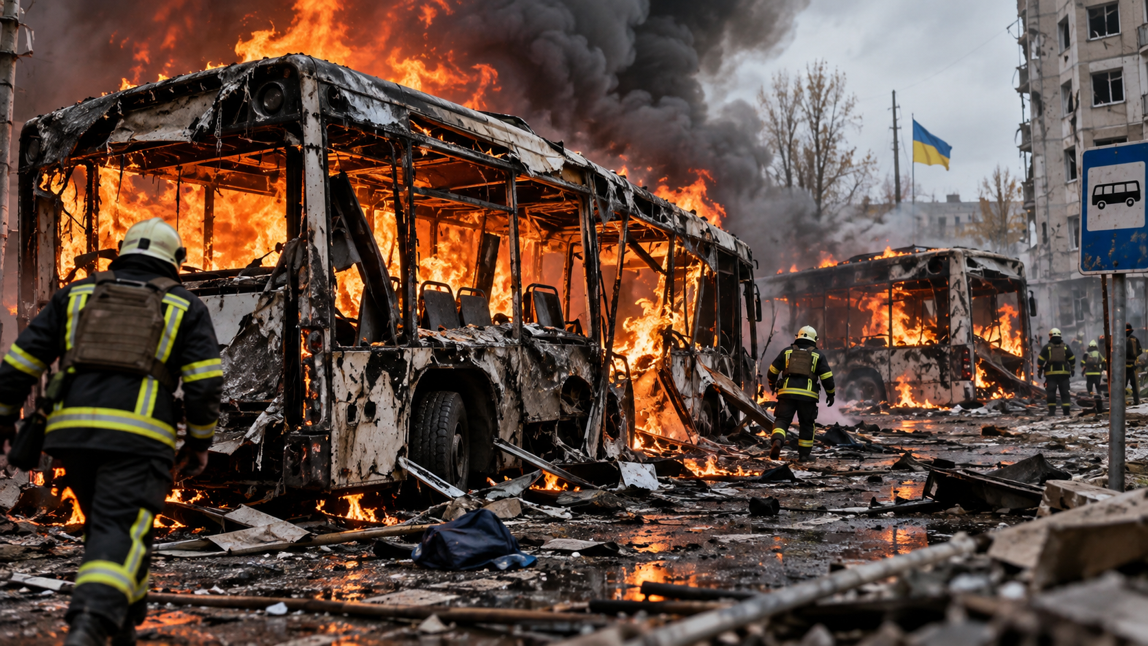 Russian Bomb Attack Kills 33 Civilians As Passenger Buses Are Engulfed In Flames In Ukraine