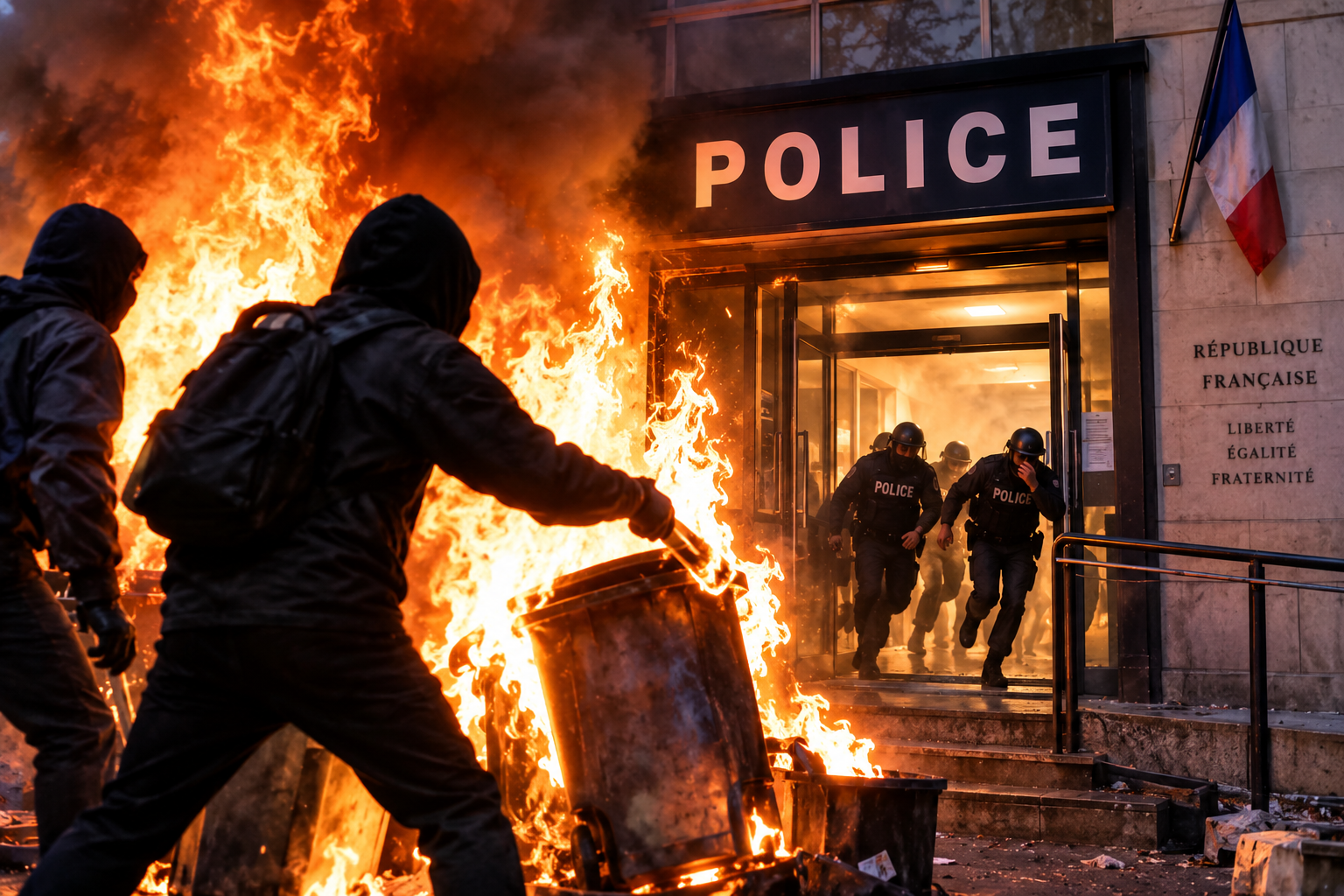 France Rocked By Police Station Arson Attack As Masked Group Sets Entrance Alight