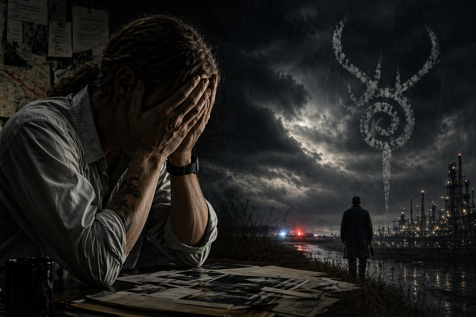 Rust Cohle and Marty Hart in a tense investigative moment