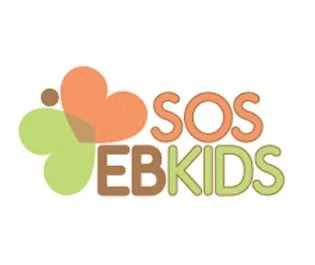 Logo for SOS EB Kids featuring a butterfly with orange, green, and brown wings.