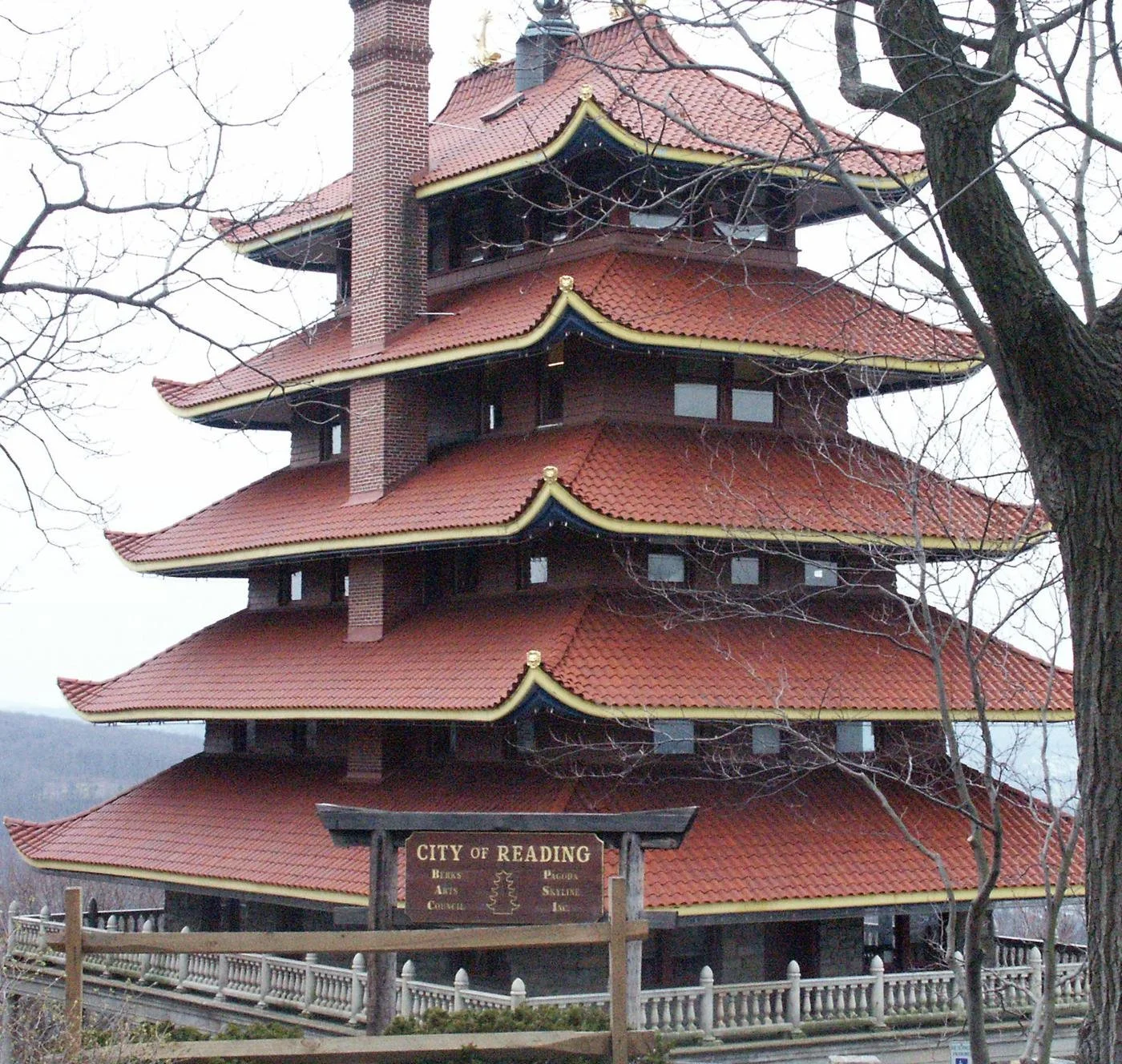 The seven-story red-tiled Pagoda on Mount Penn overlooking Reading, Pennsylvania