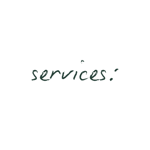 Black and white image with the text "services" written in a cursive font.