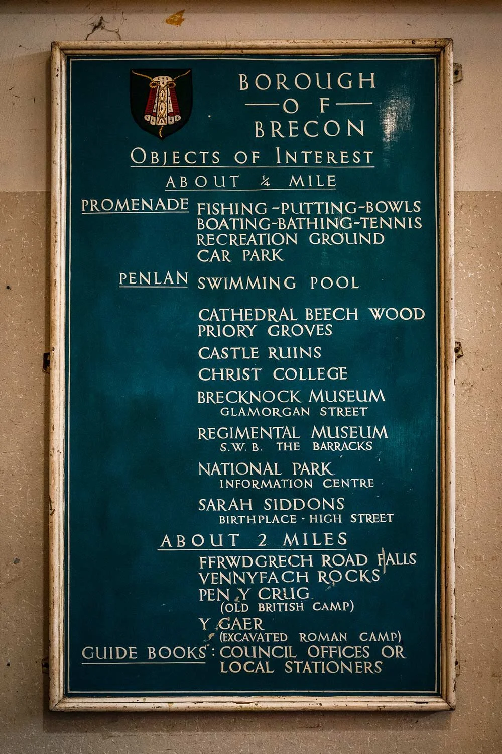 An old sign inside Brecon Market Hall in Powys.