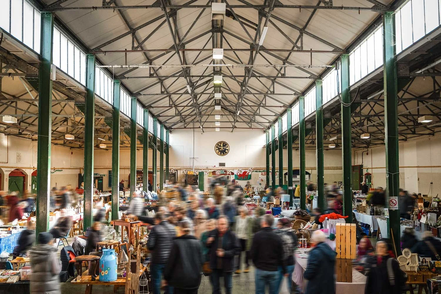 Inside Inside Brecon's historic Market Hall in Powys.