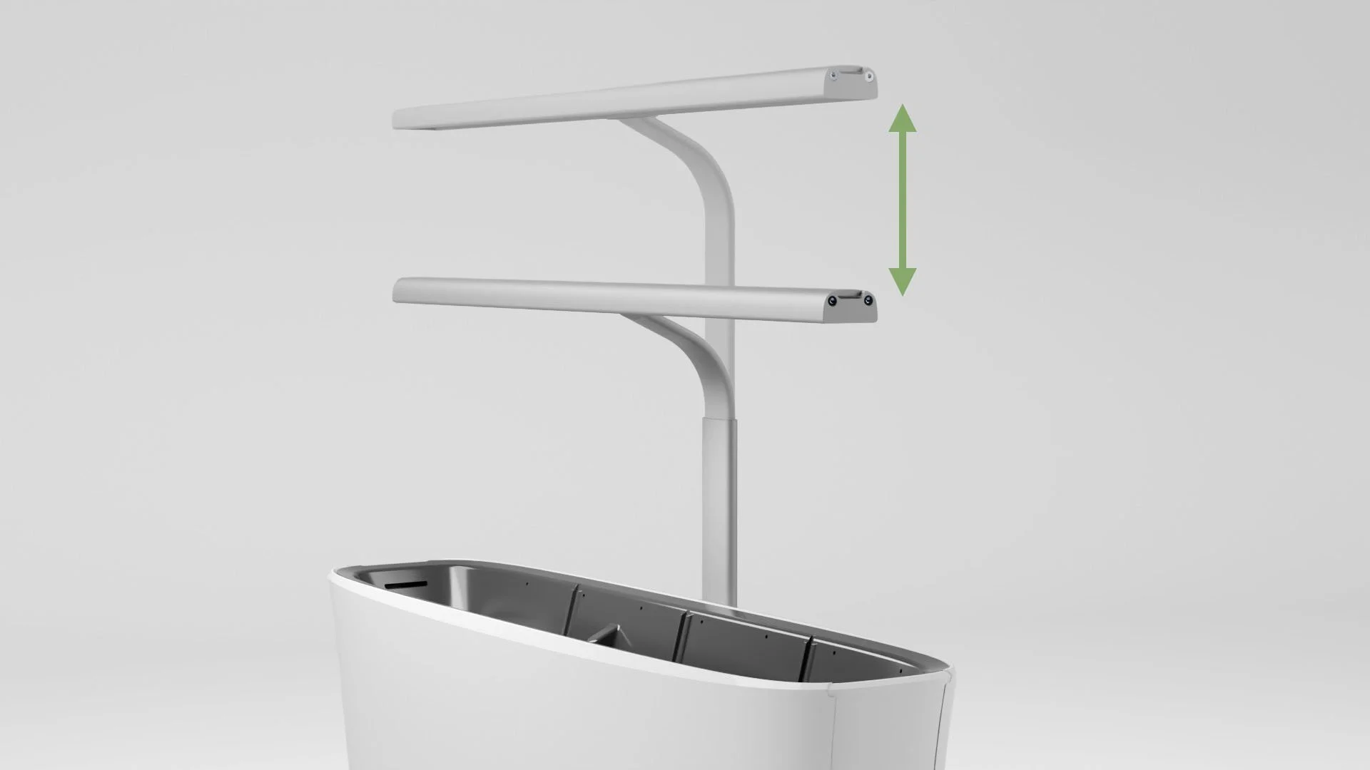 Without having to release any knobs or mechanisms, the lamp arm can be moved according to the size of the plants growing in the pot.