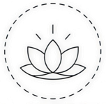 Illustration of a lit candle over a lotus flower with leaves, in a circular design