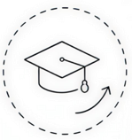 Graduation cap with a circular arrow around it, symbolizing education or learning.