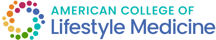 Logo of American College of Lifestyle Medicine, featuring the name and a colorful circular design.