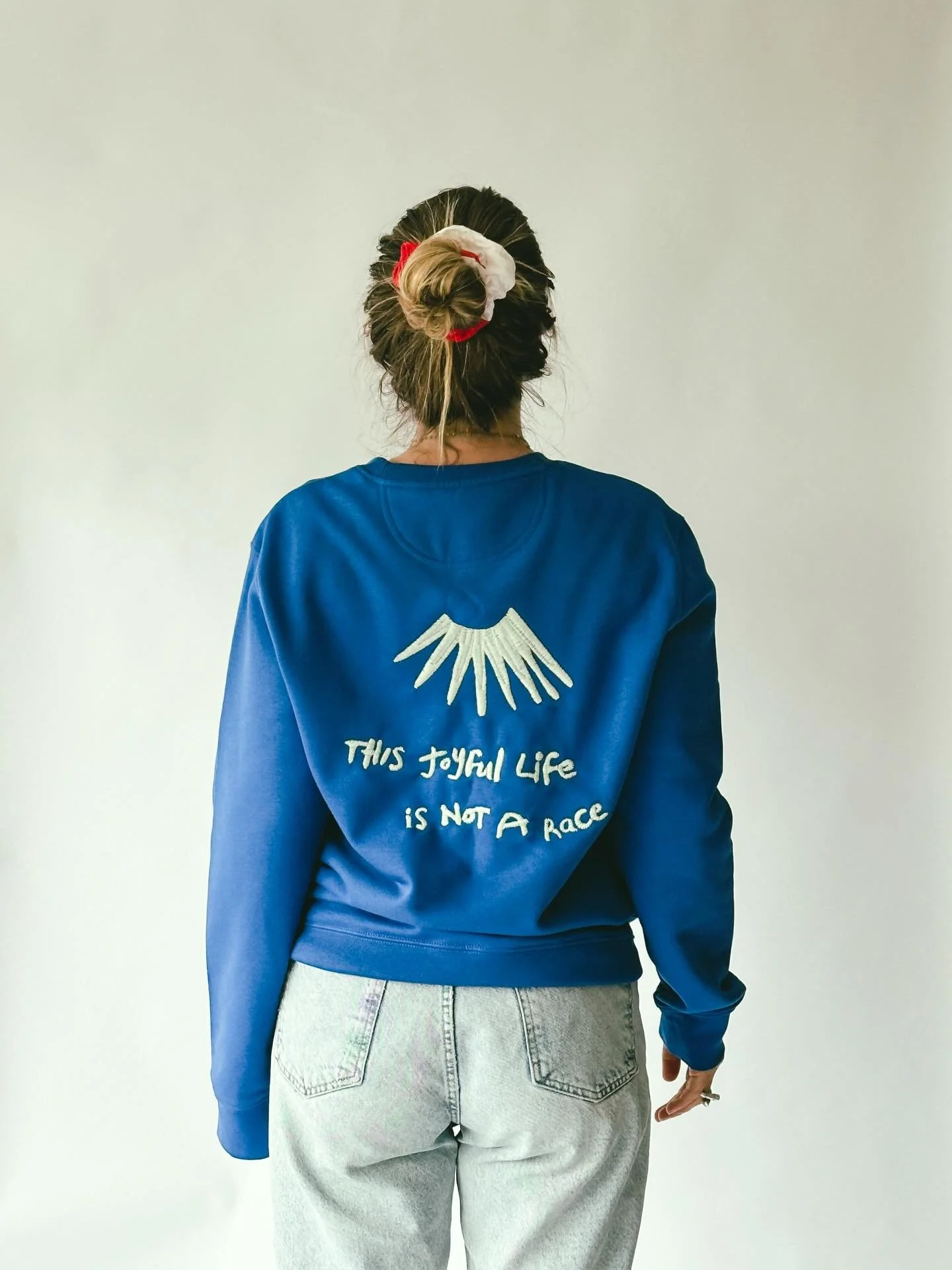The Joyful Life sweatshirt. Organic cotton with a mint green burmilana thread. Designed and embroidered in Cornwall. 

Available on our website from 1 Dec.