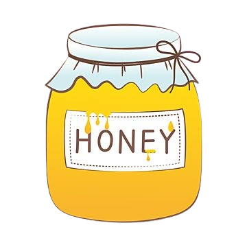 Drawing of a jar of honey with a label that says 'Honey' and a fabric cover secured with a string.