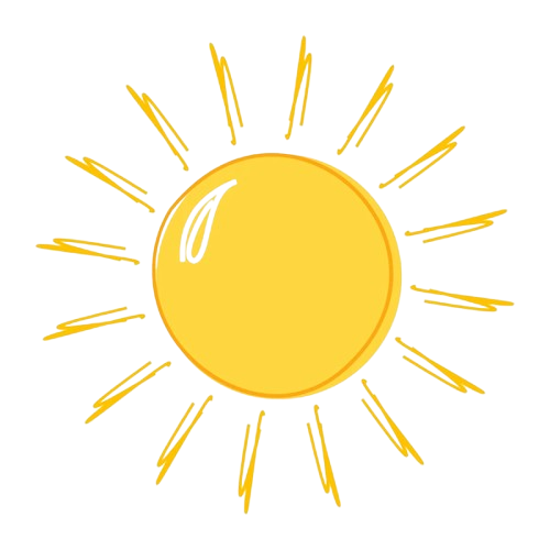 Cartoon illustration of a bright yellow sun with rays extending outward on a black background.
