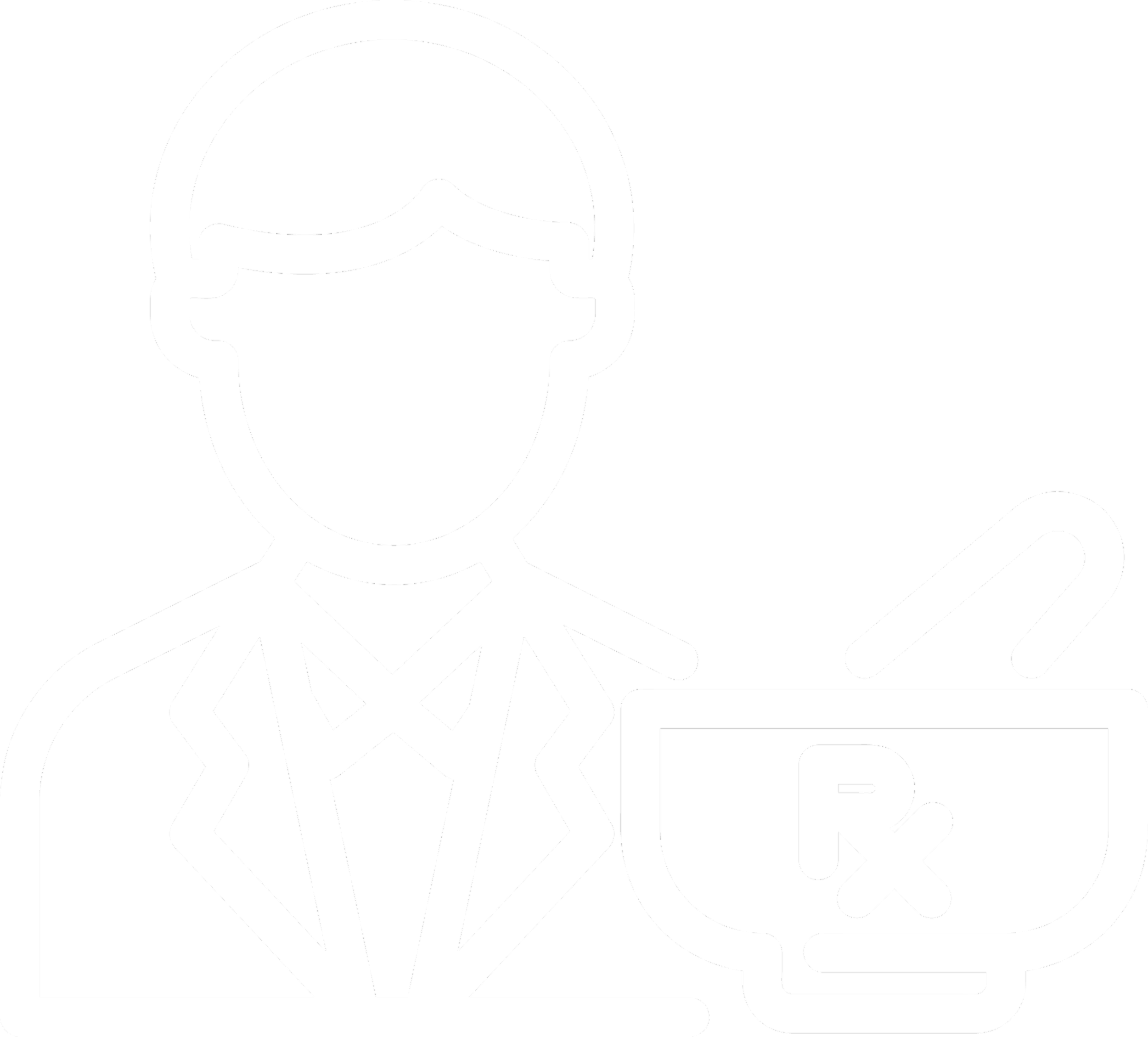 Icon of a medical professional or pharmacist with a face mask, holding a pharmacy medicine cup with pills and a spoon.