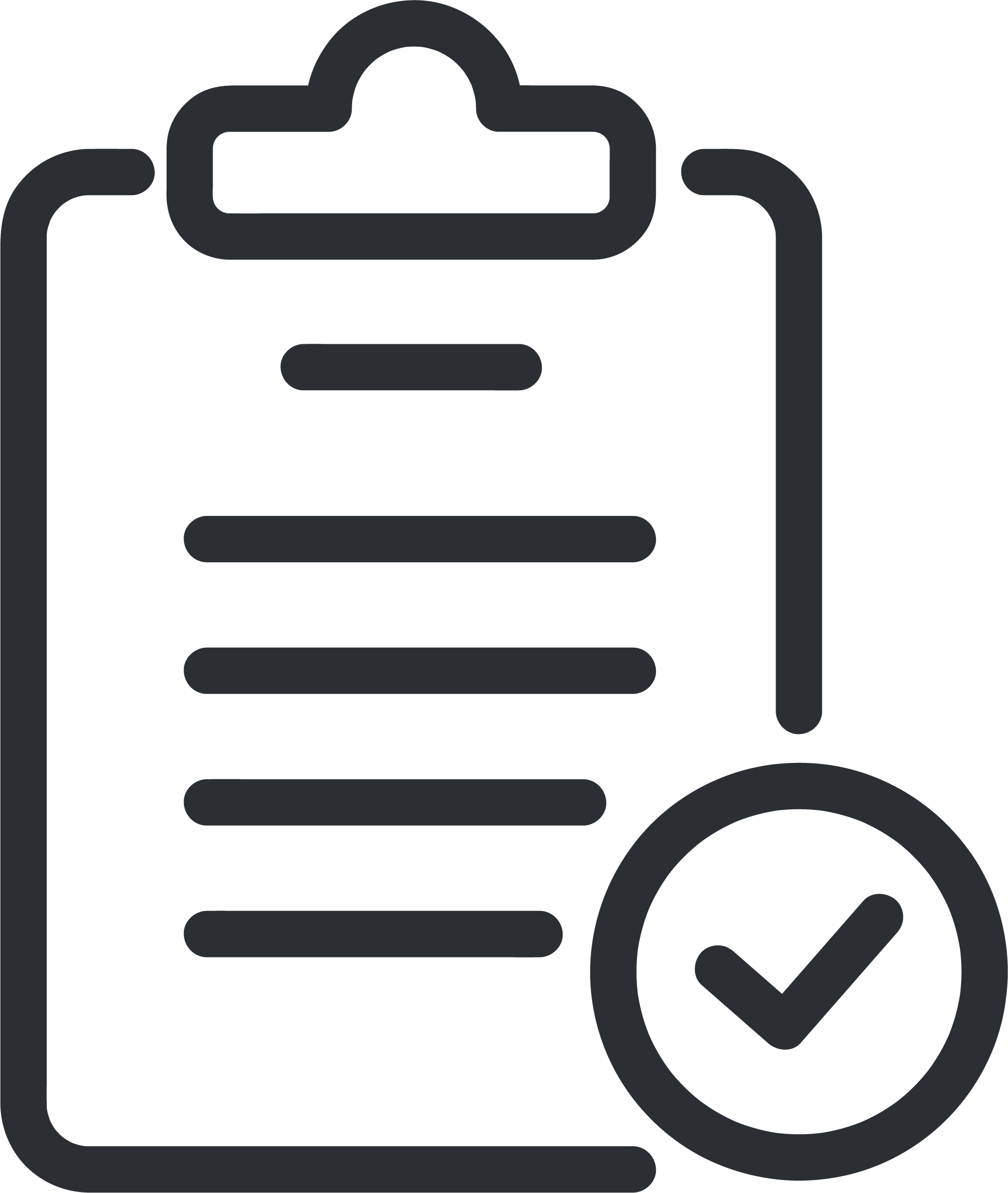 Outline of a clipboard with a checkmark symbol.