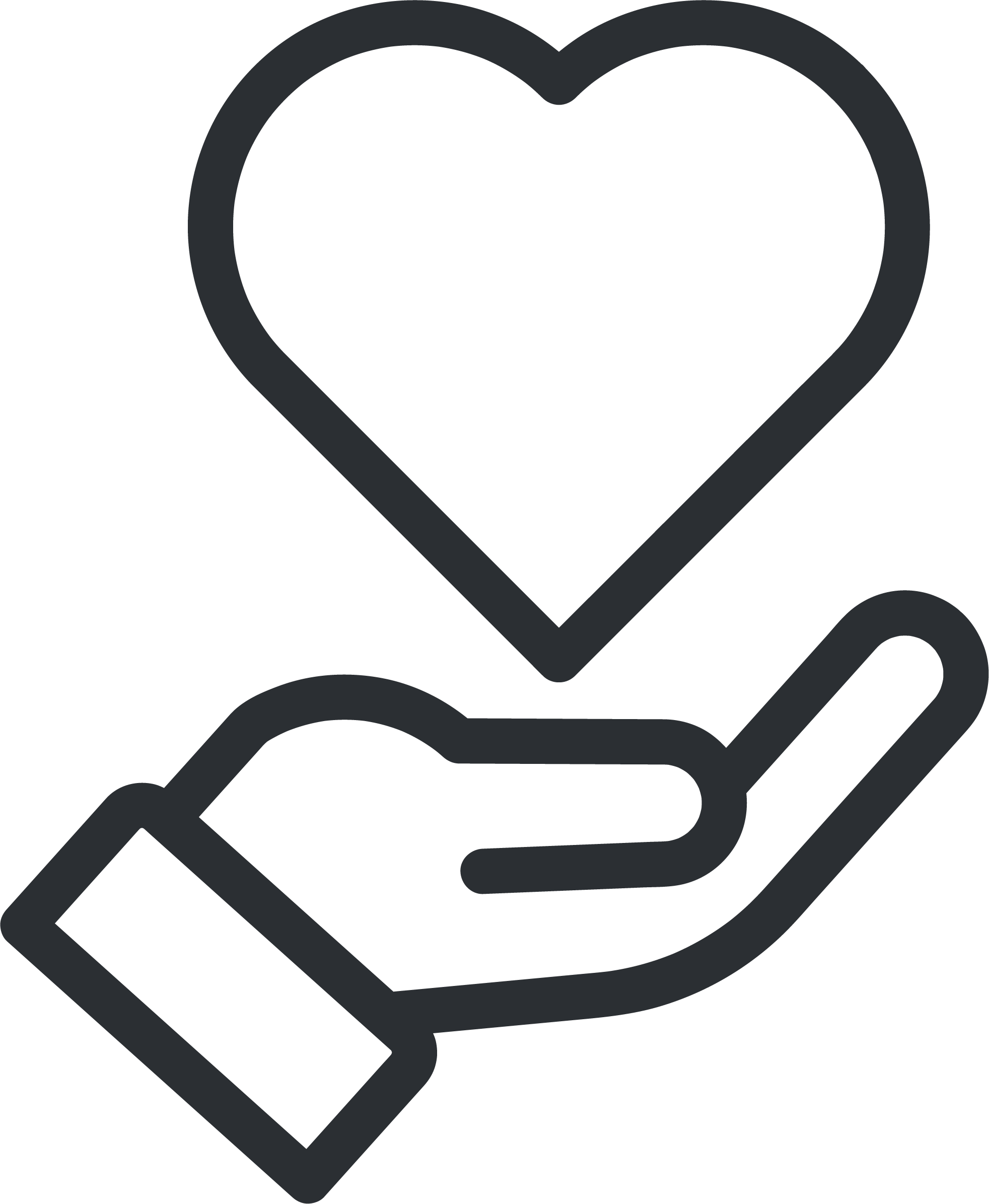 Outline of a hand holding a heart.