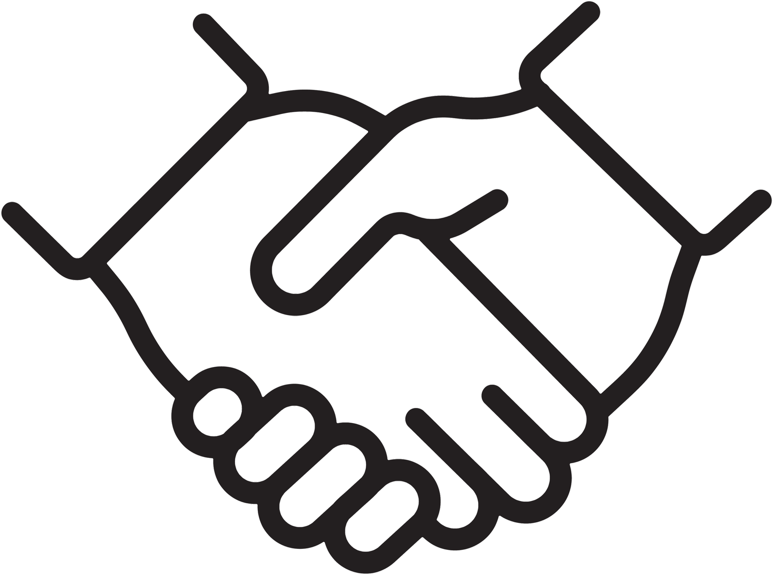 Outline of two hands shaking.