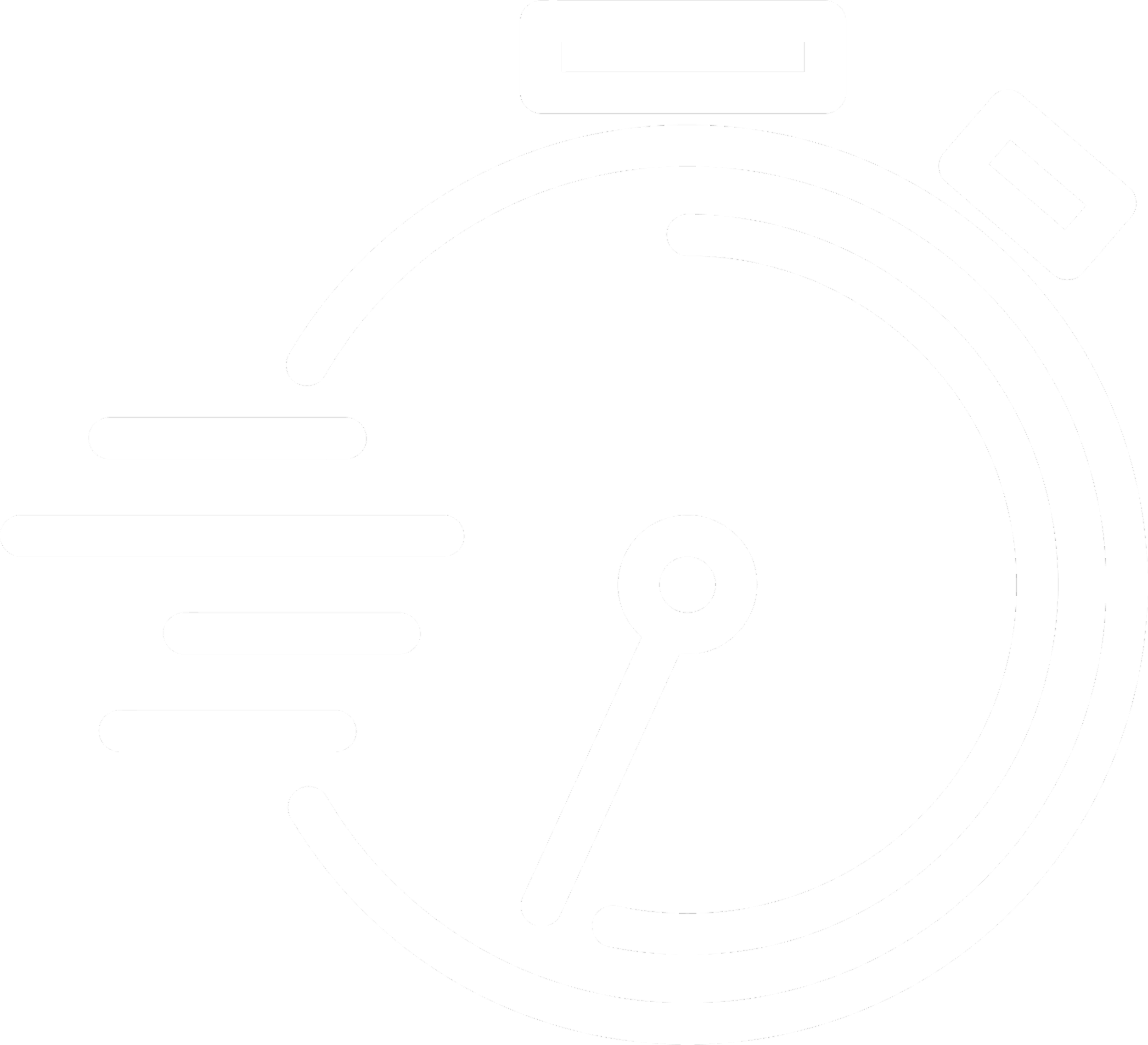 Black and white icon of a stopwatch with motion lines indicating speed or quickness.