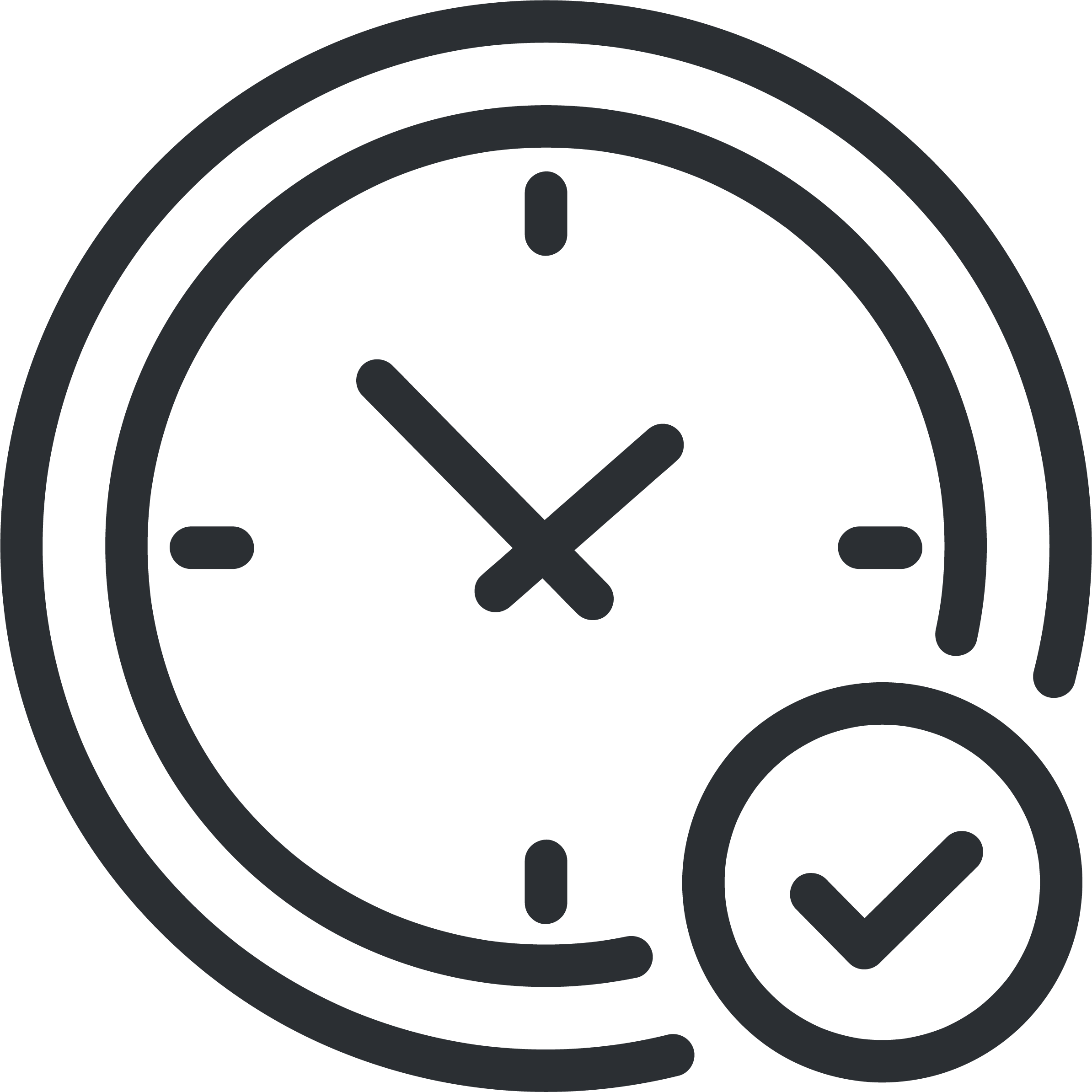 A clock showing 10:10 with a small checkmark icon in the bottom right corner.