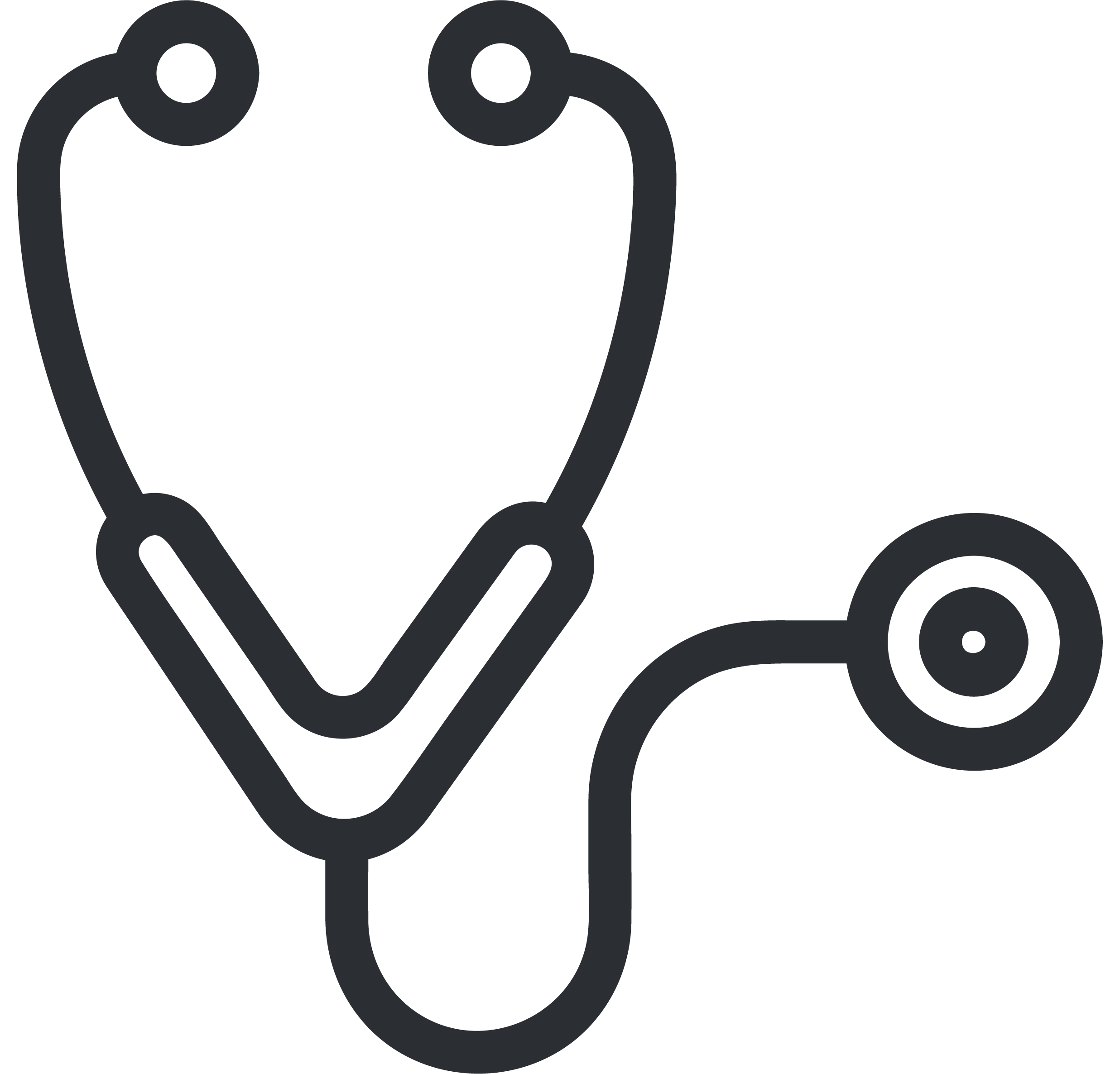 Outline of a stethoscope with a heart shape in the center.