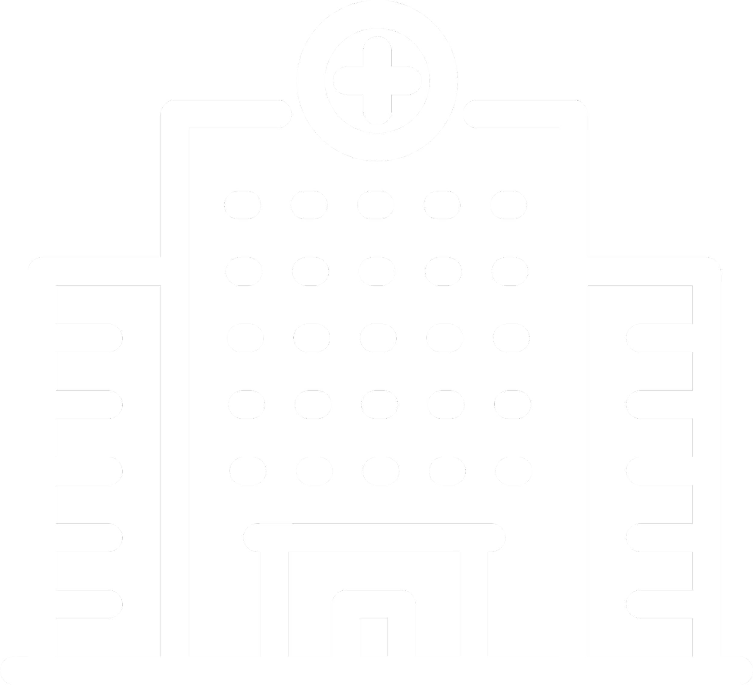 Hospital building icon with cross symbol at the top