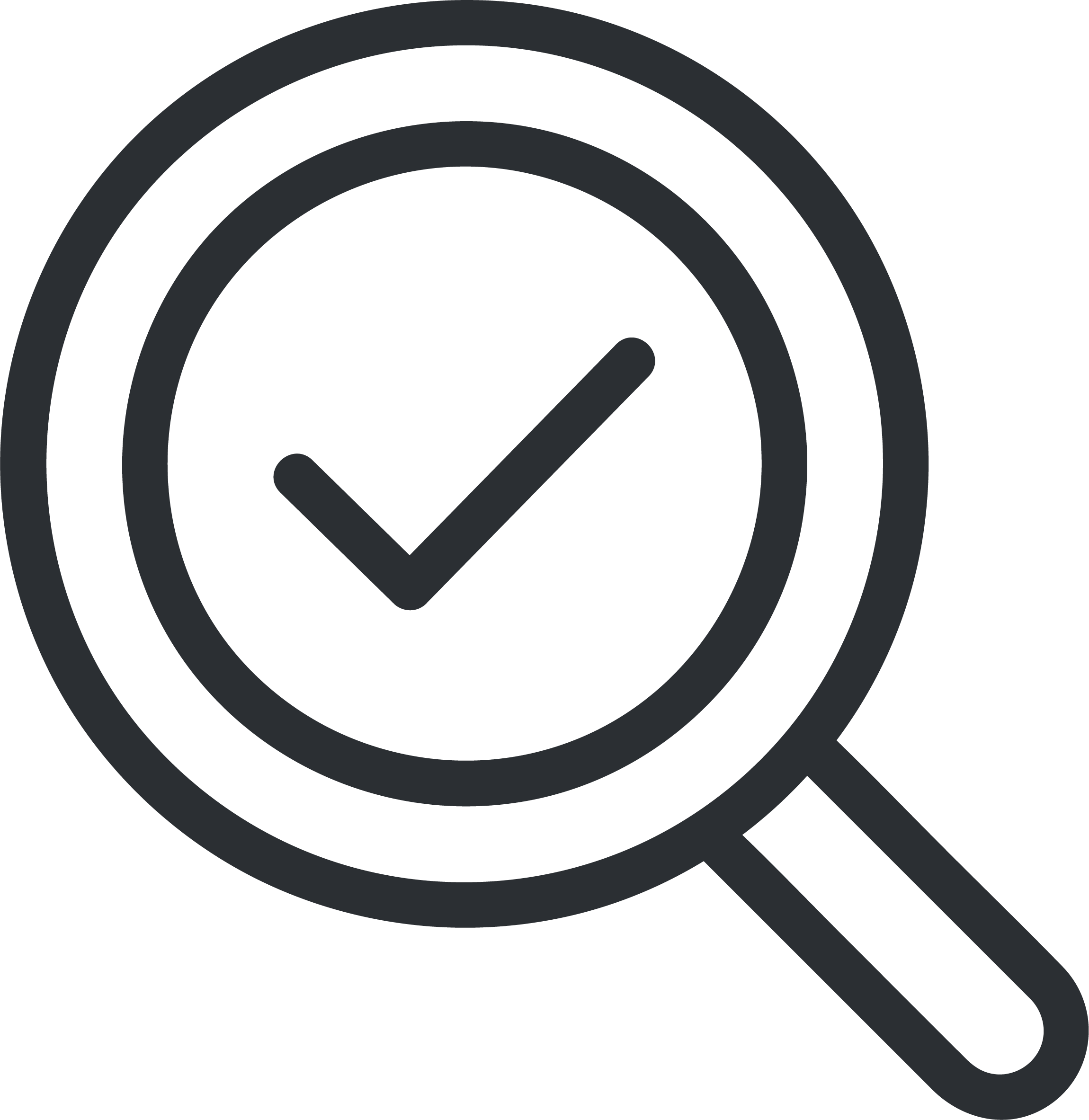 Magnifying glass icon with a checkmark inside