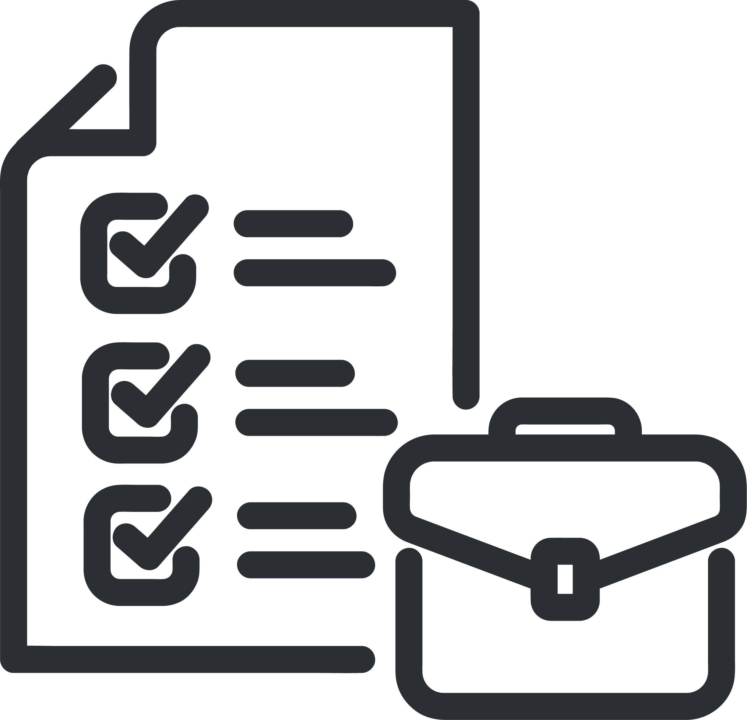 Outline of a checklist, briefcase, and notepad.
