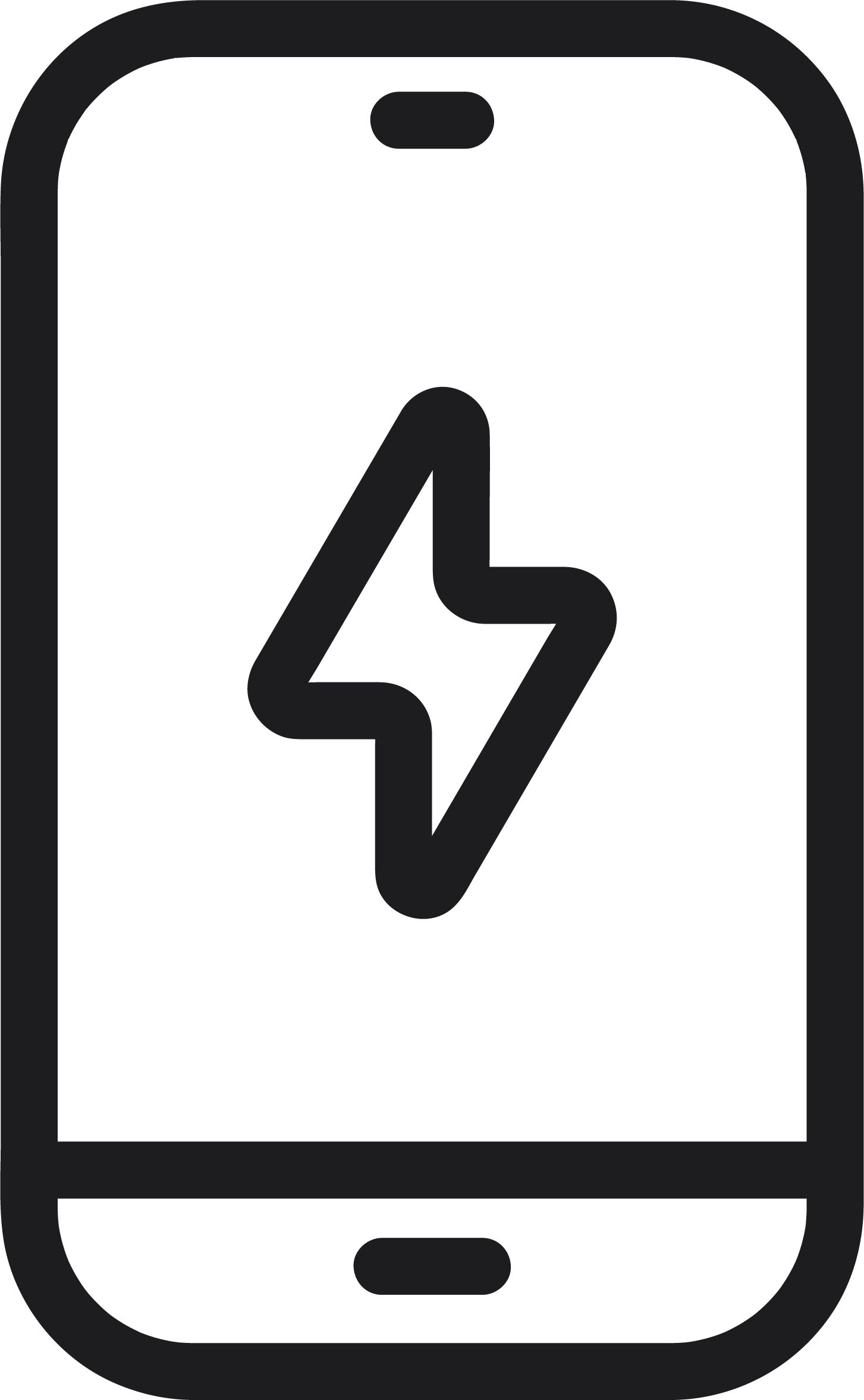 Silhouette of a smartphone with a charging symbol on the screen.