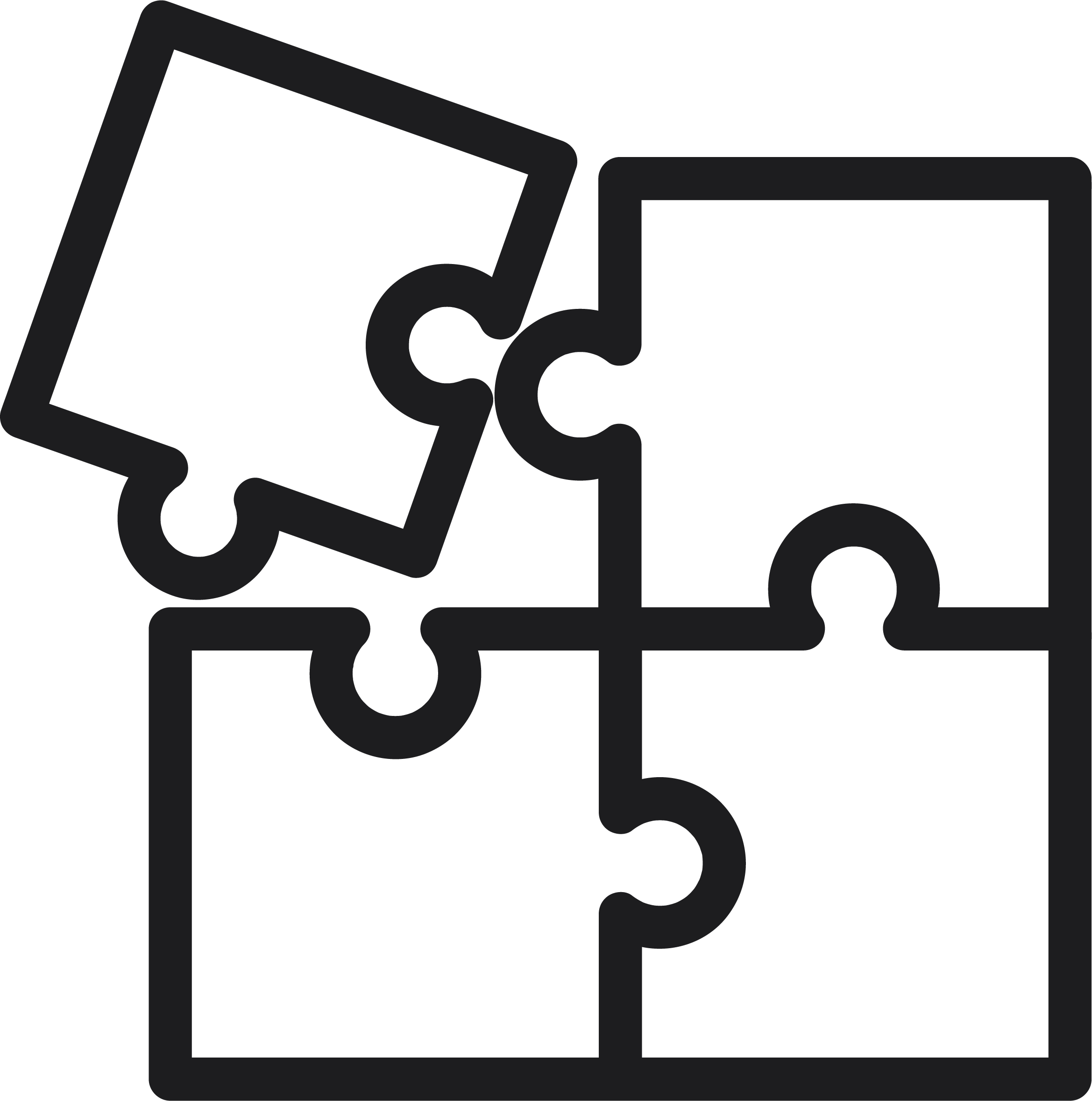 Outline of four interconnected puzzle pieces.