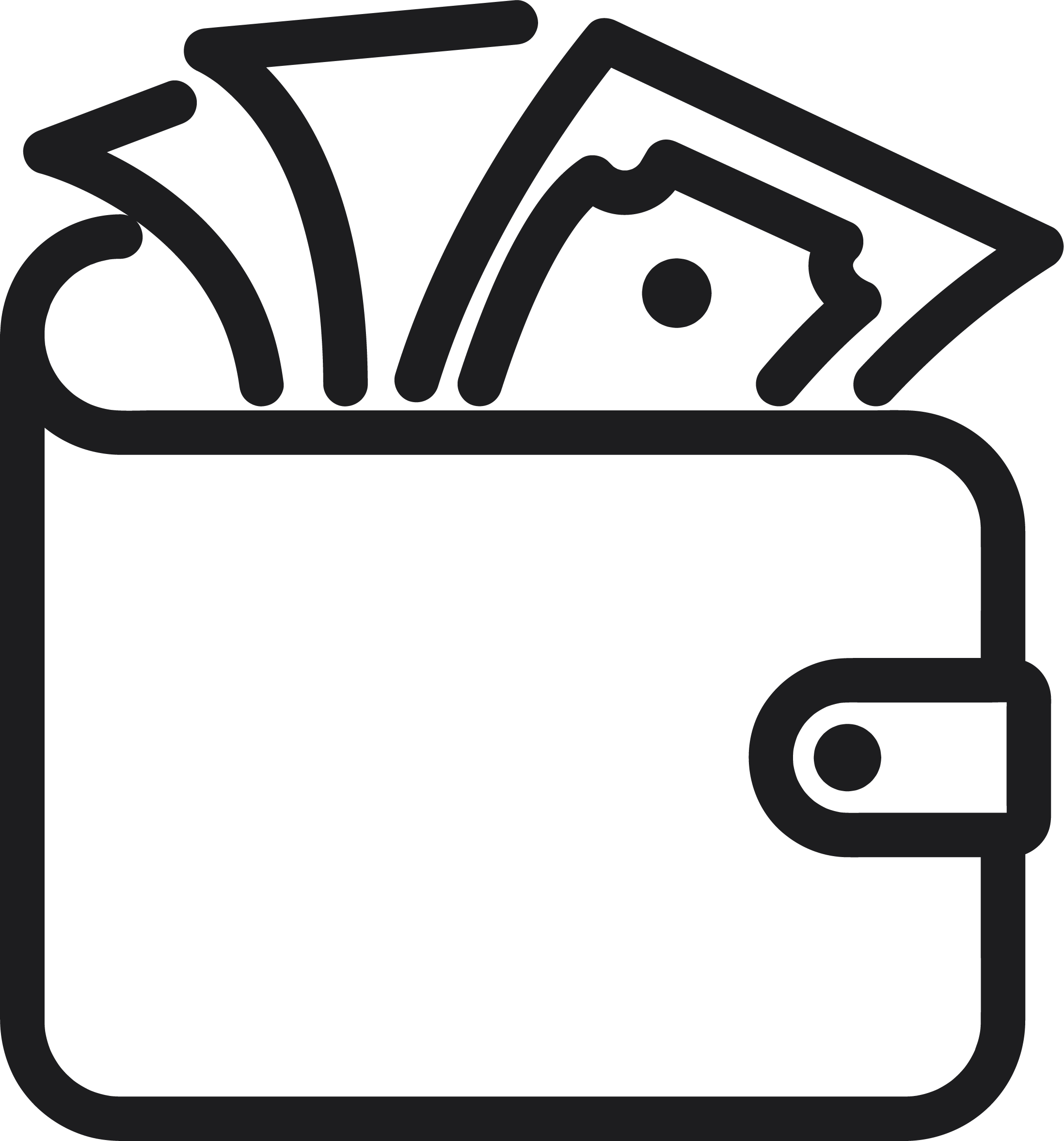 Outline of a wallet with money sticking out.