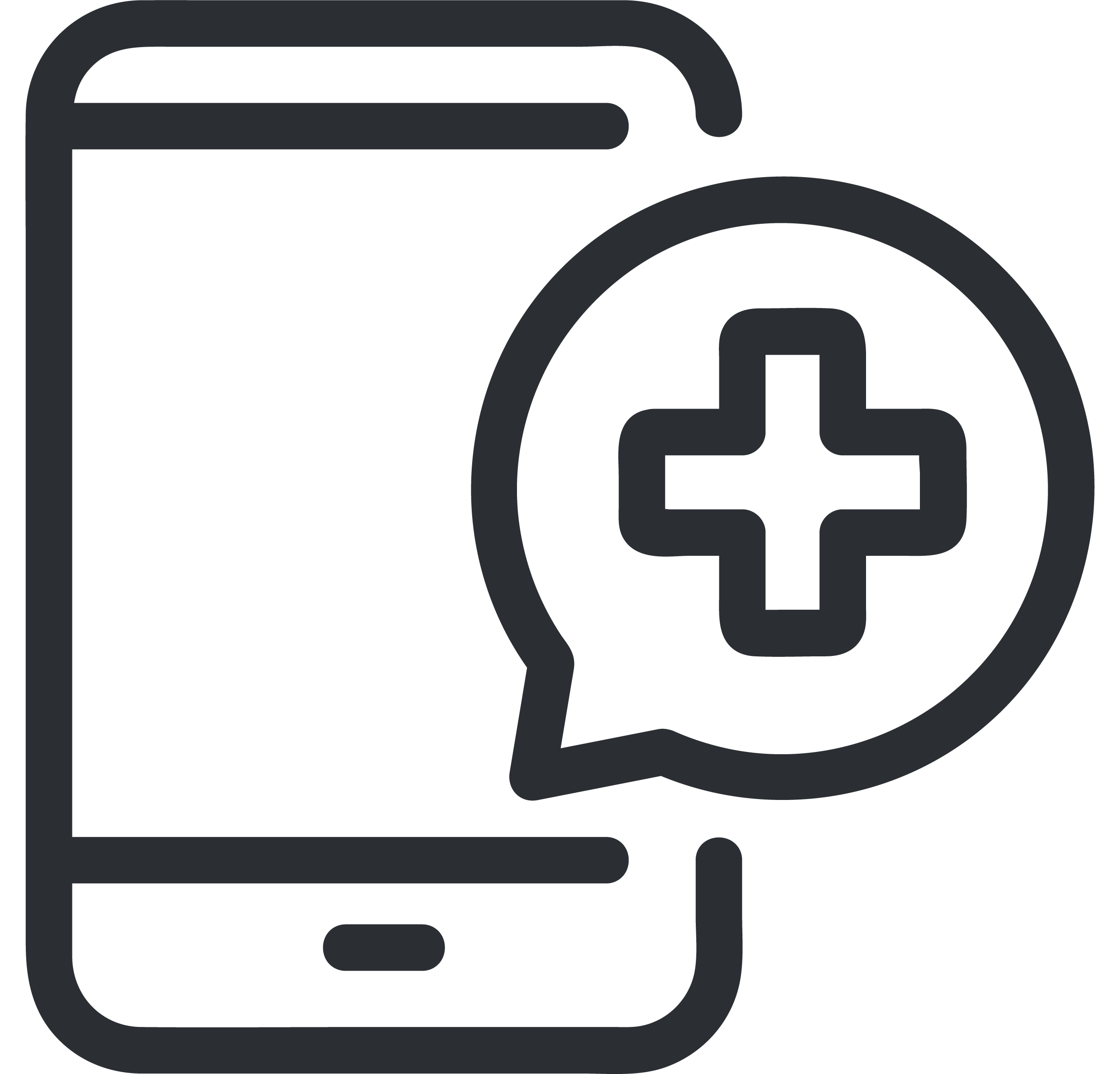 Icon of a smartphone with a speech bubble containing a medical cross, representing health or medical communication via mobile device.
