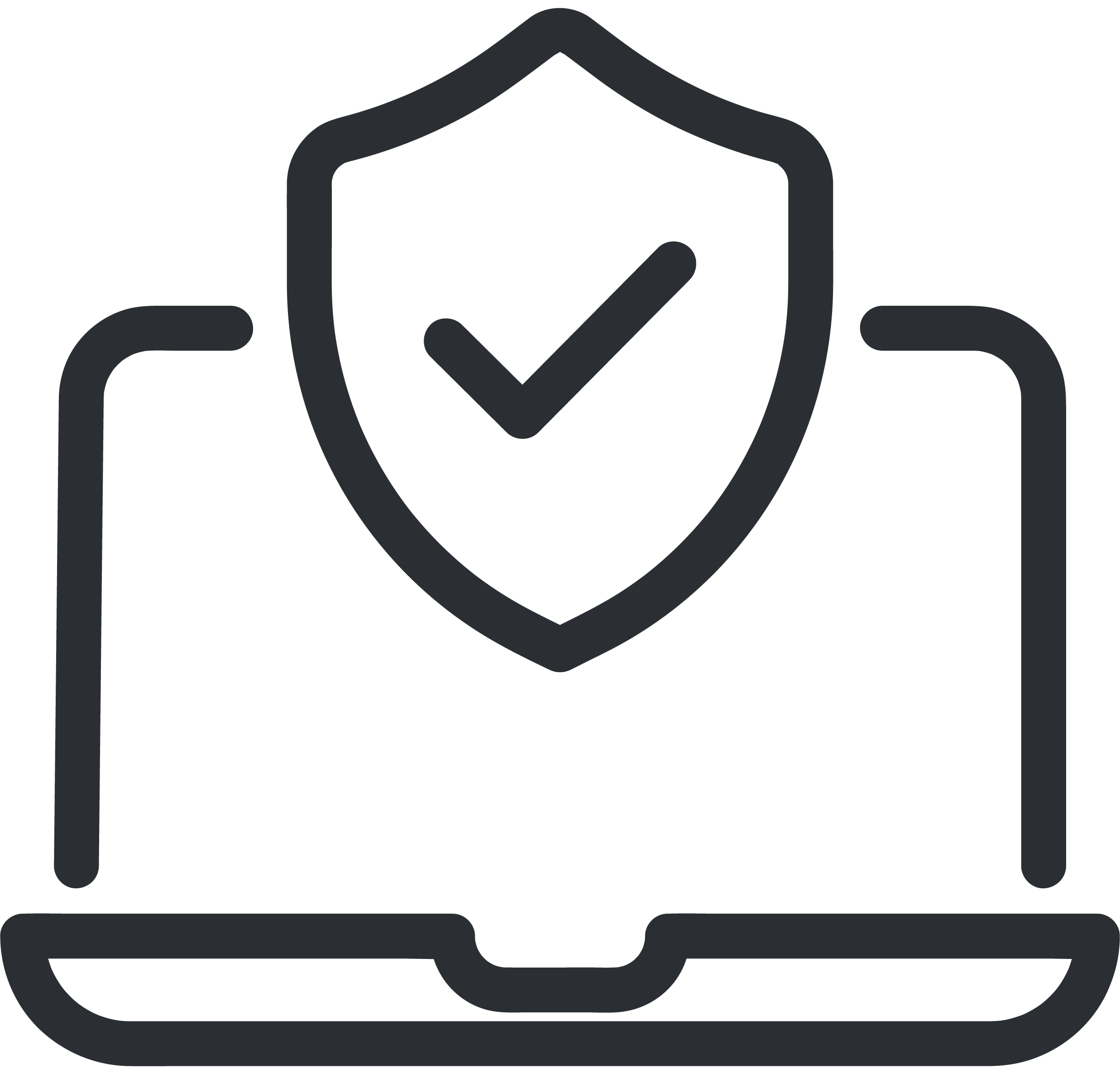 Laptop with shield icon and checkmark, representing cybersecurity or protection.